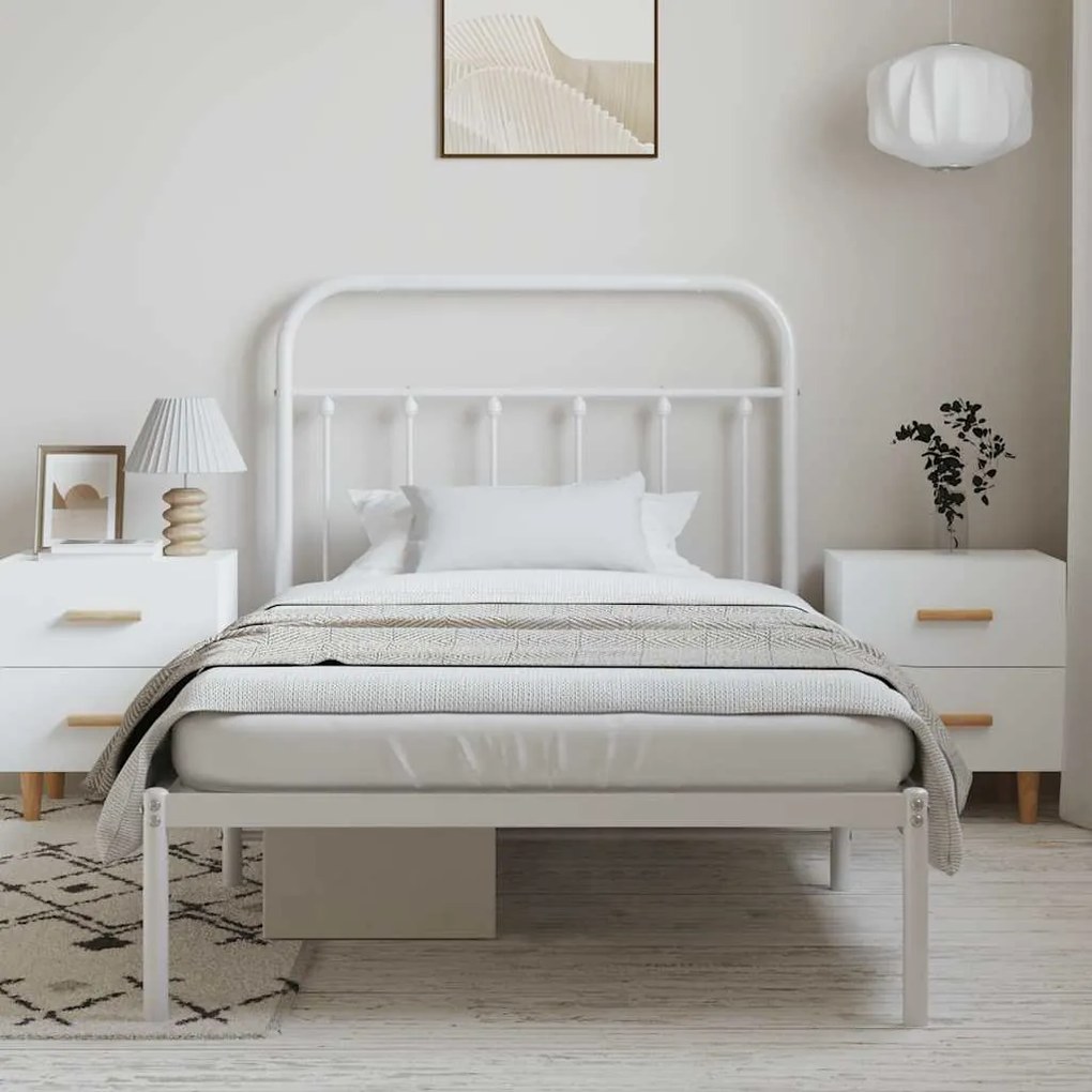 Estrutura de cama com cabeceira 100x200 cm metal branco