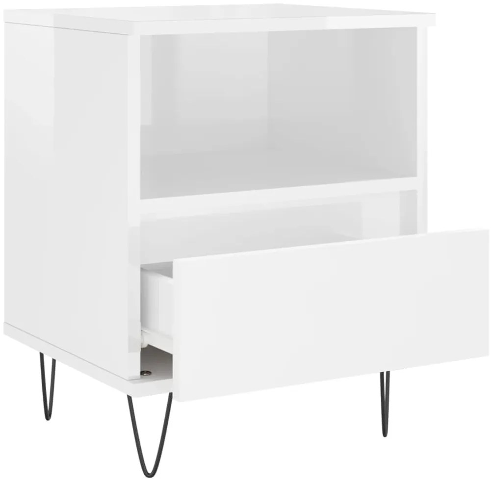 Mesa de cabeceira 40x35x50cm derivados madeira branco brilhante