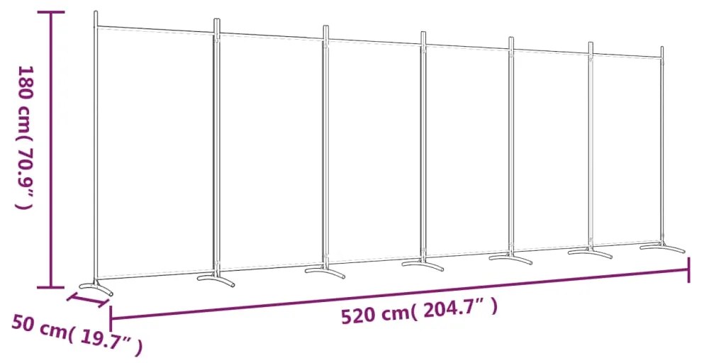 Divisória de quarto com 6 painéis 520x180 cm tecido antracite