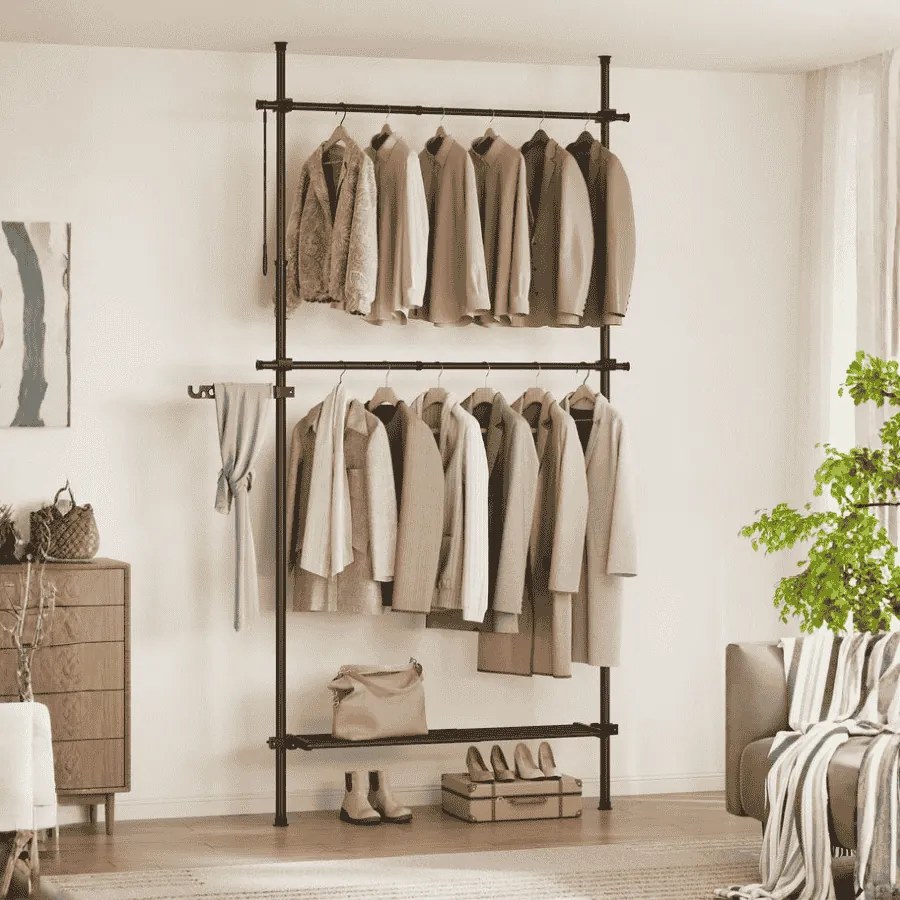 Guarda Roupa aberto até ao teto 33,5 x (84-123) x (208-310) cm com prateleira em preto mate