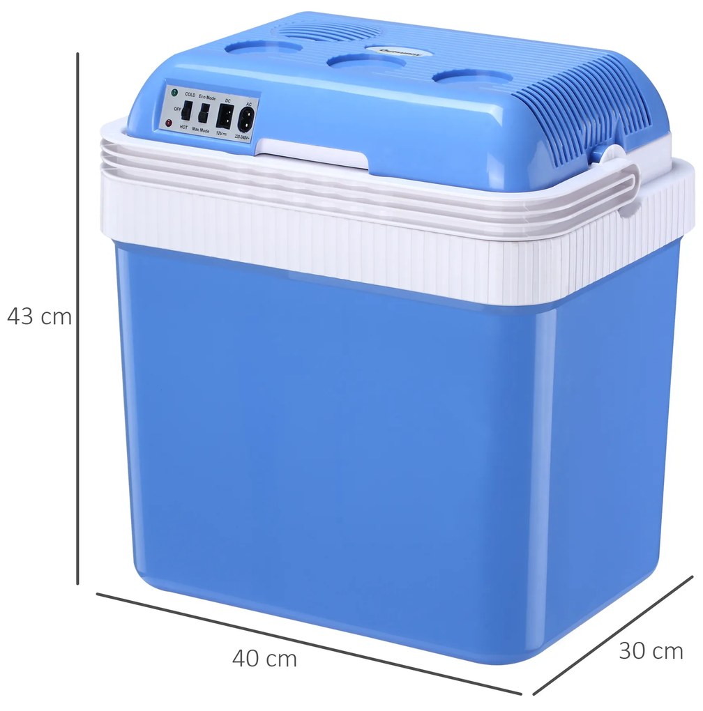 Frigorífico Termoelétrico Portátil 24L Frigorífico Elétrico para Carro com Função de Resfriamento e Aquecimento 220-240V/12V DC para Campismo Piquenique Viagens 40x30x43cm Azul