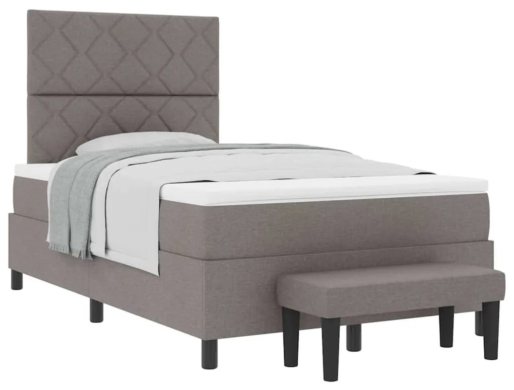 Cama Box Spring com colchão e banco taupe 120x190 cm Tecido