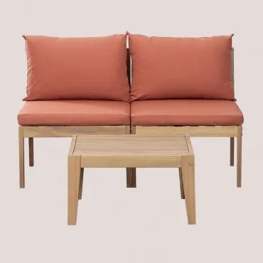 Conjunto De Jardim Com Sofá Modular De 2 Peças E Mesa De Centro Em Madeira De Acácia Filips Terracota - Sklum