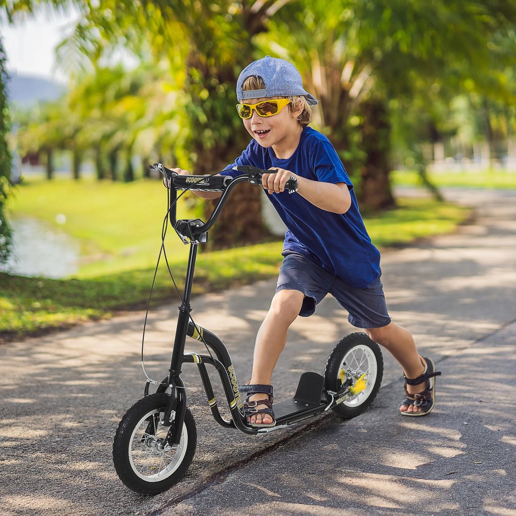 Trotinete infantil, rodas pneumáticas grandes de 12 polegadas em borracha, capacidade de carga de 100 kg, trotinete todo-o-terreno com travões duplos,