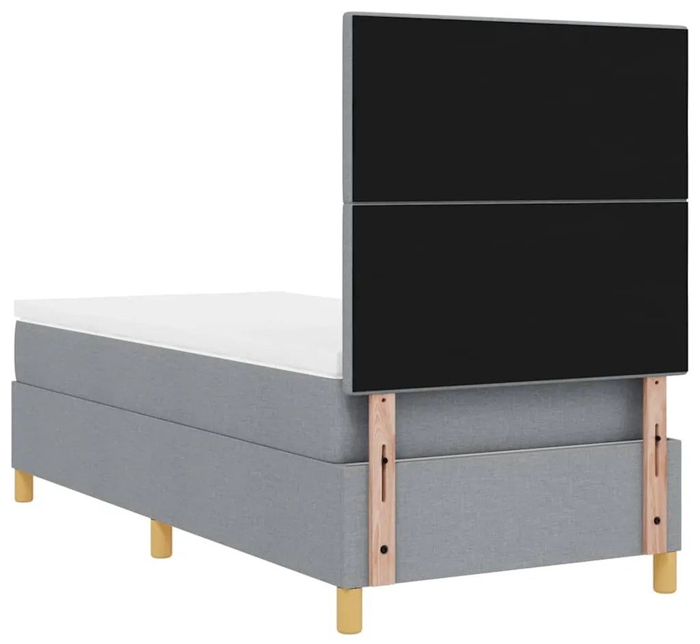 Camas Box com Colchão e Luz LED Cinza Claro 100x200 cm Tecido