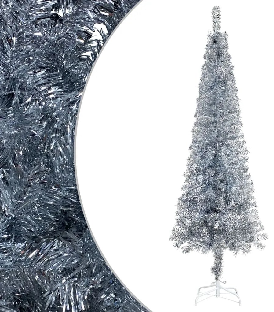 vidaXL Árvore de Natal fina 210 cm prateado