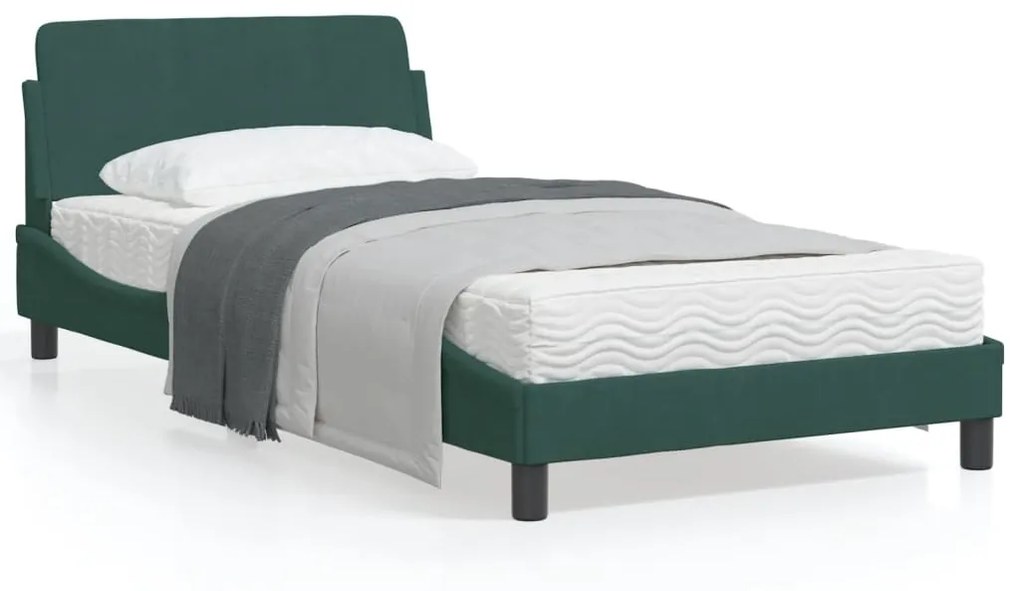 vidaXL Estrutura de cama sem colchão 100x200 cm veludo verde-escuro