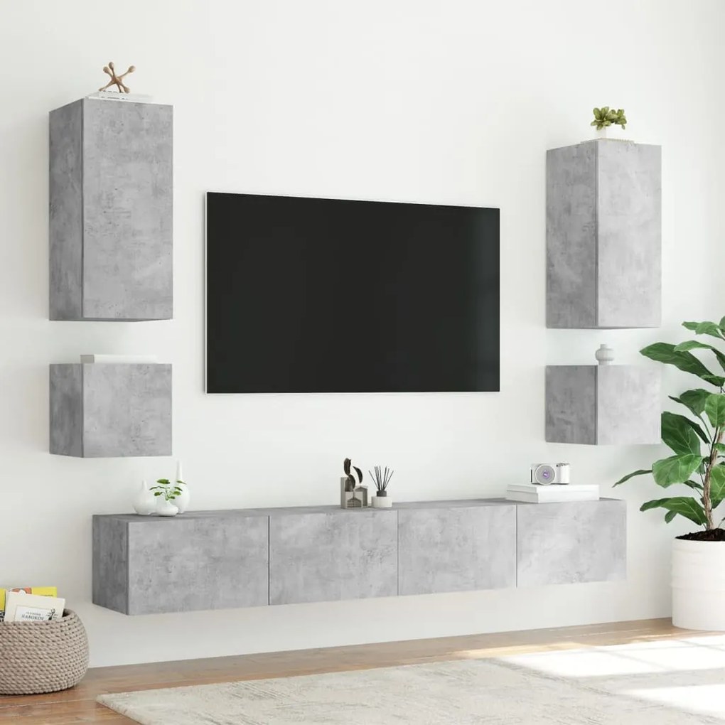 Móvel de parede p/ TV c/ luzes LED 40,5x35x40 cm cinza cimento