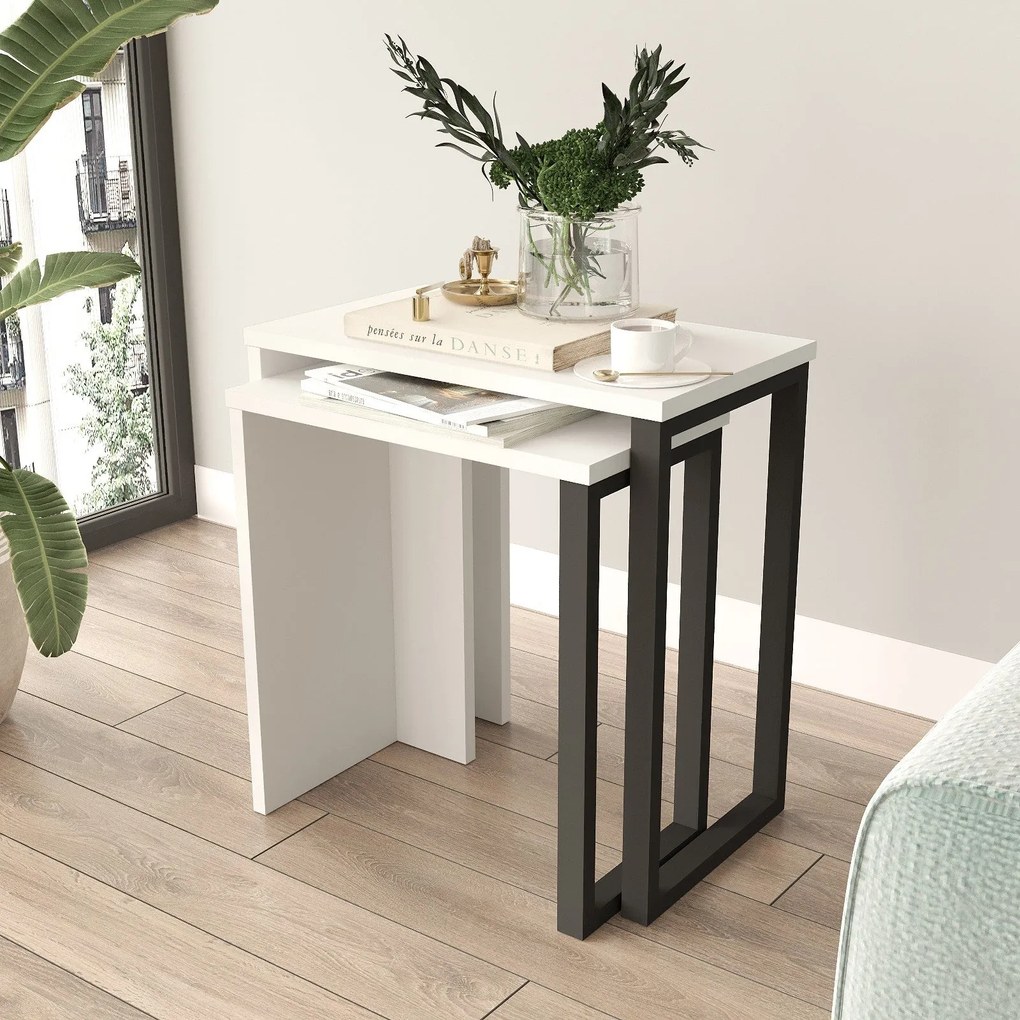Conjunto de Mesas de Apoio ON7 – Branco – 51x52,8x29,5 cm / 44,5x47,8x