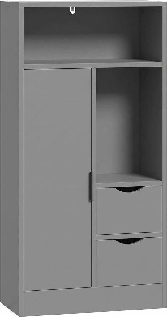 HOMCOM Móvel de casa de banho, móvel de arrumação estreito com 2 gavetas, compartimentos abertos, 50x25x100cm, cinzento | Aosom Portugal