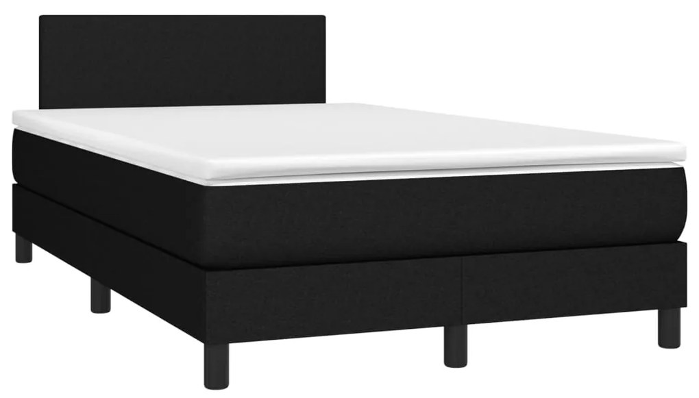 Cama box spring c/ colchão e LED 120x200 cm tecido preto