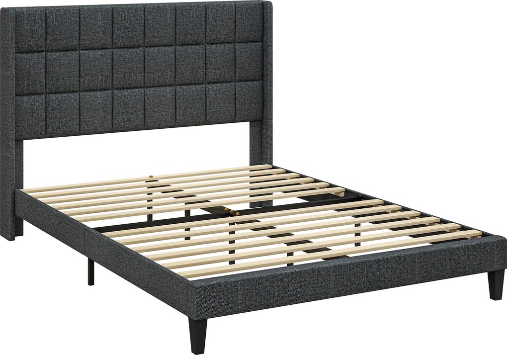 Cama de Casal 135x190 cm com Cabeceira Estofada com Laterais e Arrumação Inferior, Cinzento