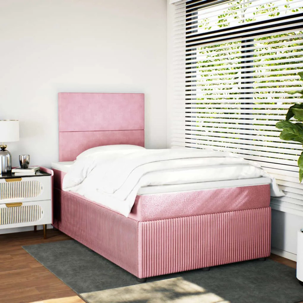 Cama boxspring com colchão 120x190 cm veludo rosa