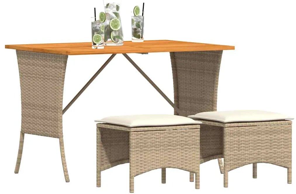 3 pcs conjunto de jantar p/ jardim com almofadões vime PE bege