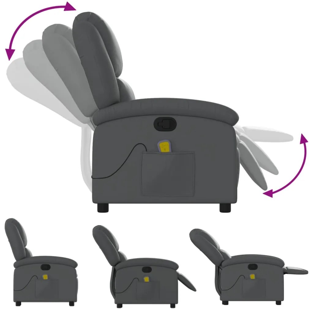 Poltrona de massagens reclinável couro artificial cinzento