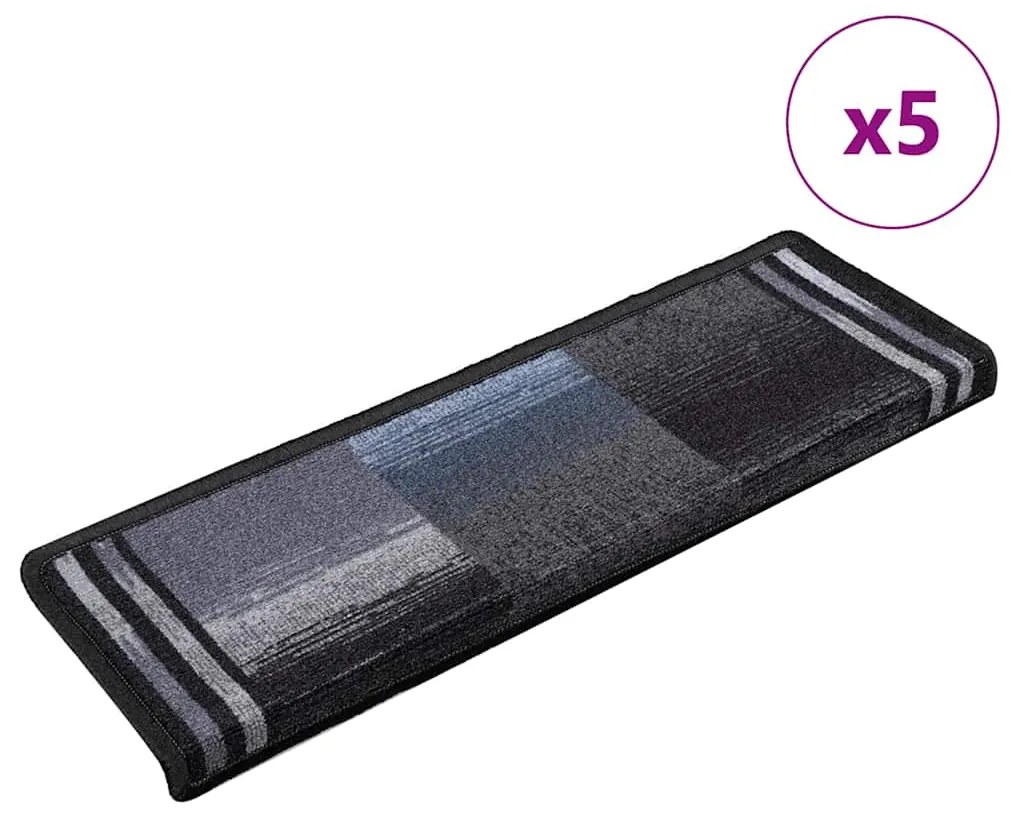 vidaXL Tapetes de escadas adesivos 5 pcs 65x21x4 cm preto e cinzento
