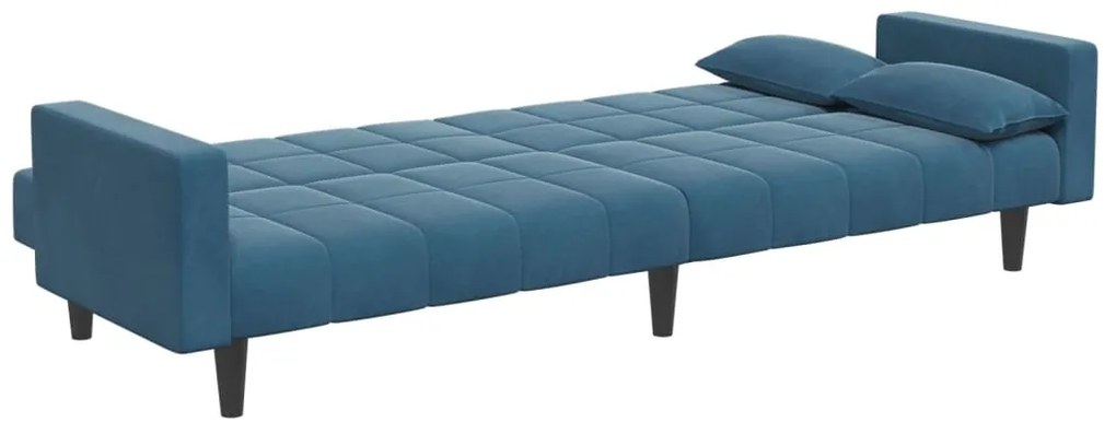 Sofá-cama 2 lugares c/ apoio de pés veludo azul