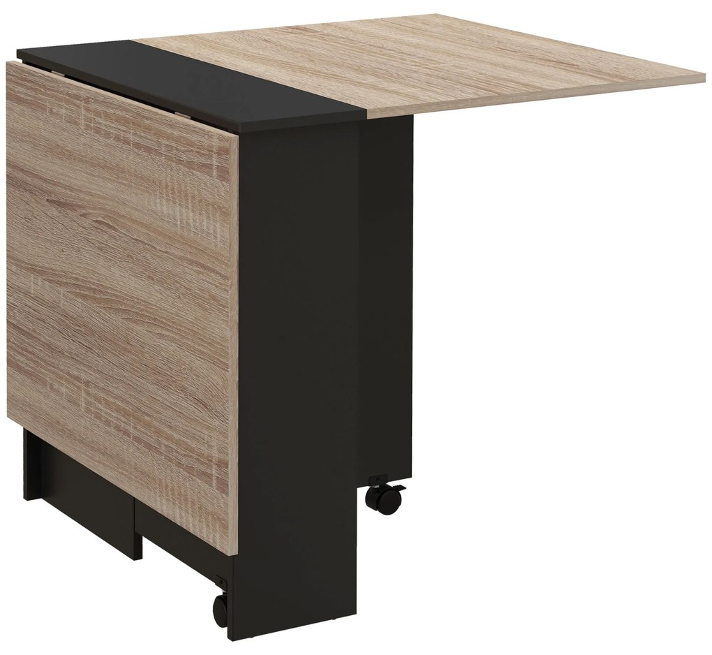 Mesa Dobrável de Cozinha “Rimma” com Prateleiras e Rodas – 75x140 cm –