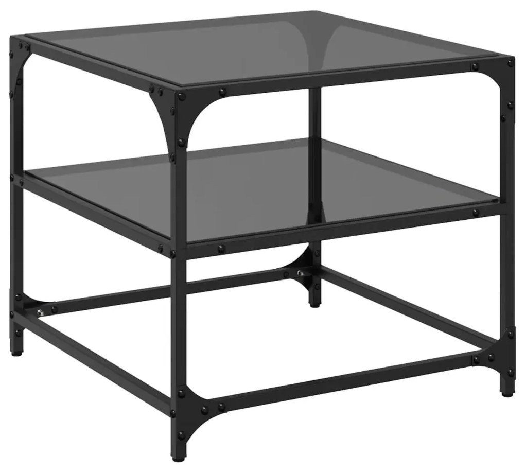 Mesas de centro c/ topo em vidro preto 2 pcs 50x50x45 cm aço