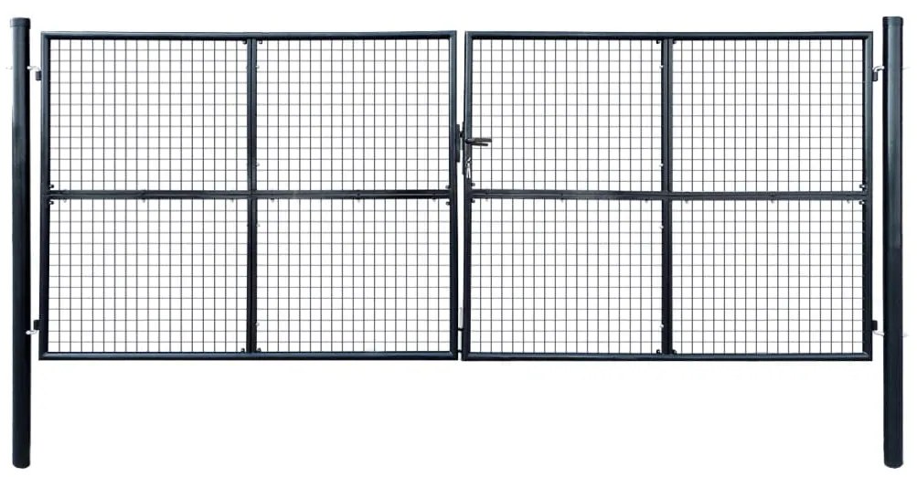 vidaXL Portão de jardim em tela de aço galvanizado 400x150 cm cinza