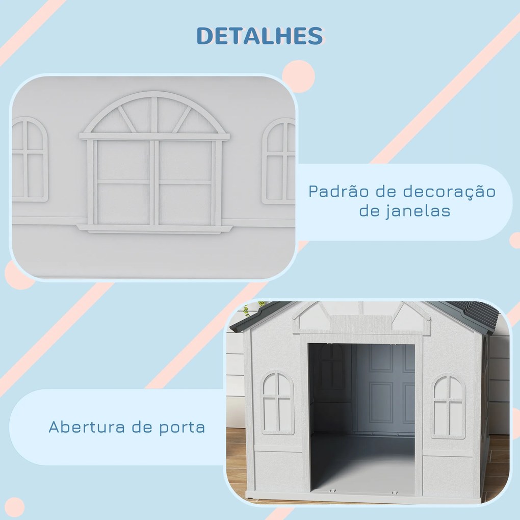 Casota para Cães 84,2x98,2x82 cm com Janelas e Teto com Imitação de Telhas Cinza