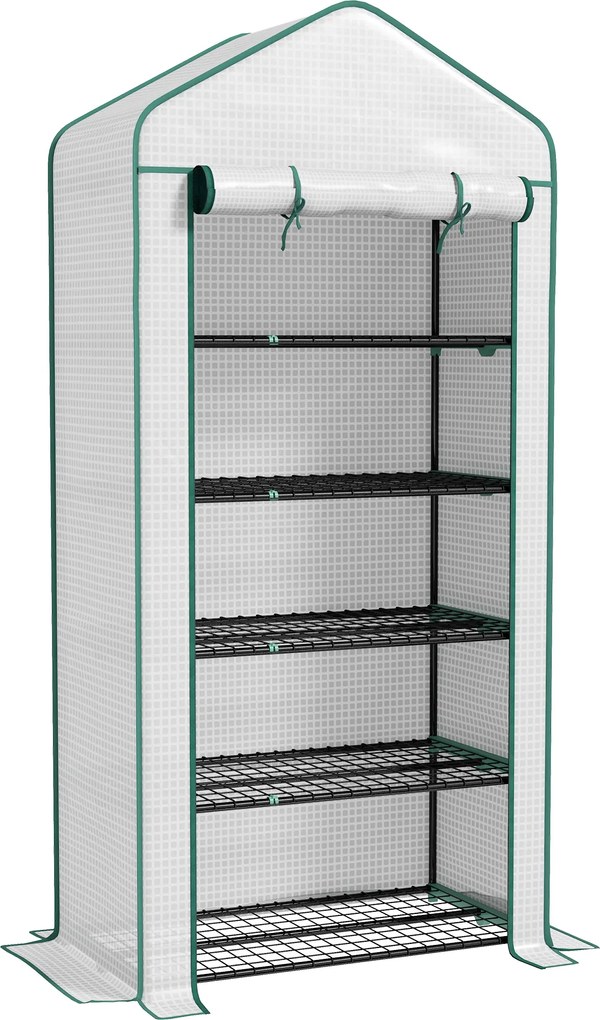 Outsunny Estufa Pequena de Jardim de 5 Prateleiras Cada 10 kg Estufa Resistente com 1 Porta com Fecho de Correr 90x49x193 cm Branco | Aosom Portugal
