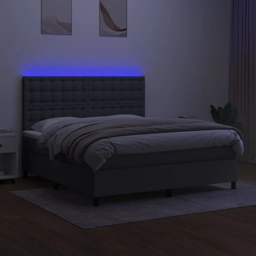 Cama box spring c/ colchão e LED 180x200 cm tecido cinza-escuro