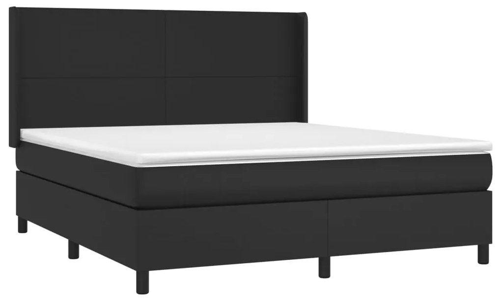 Cama box spring c/ colchão/LED 160x200cm couro artificial preto