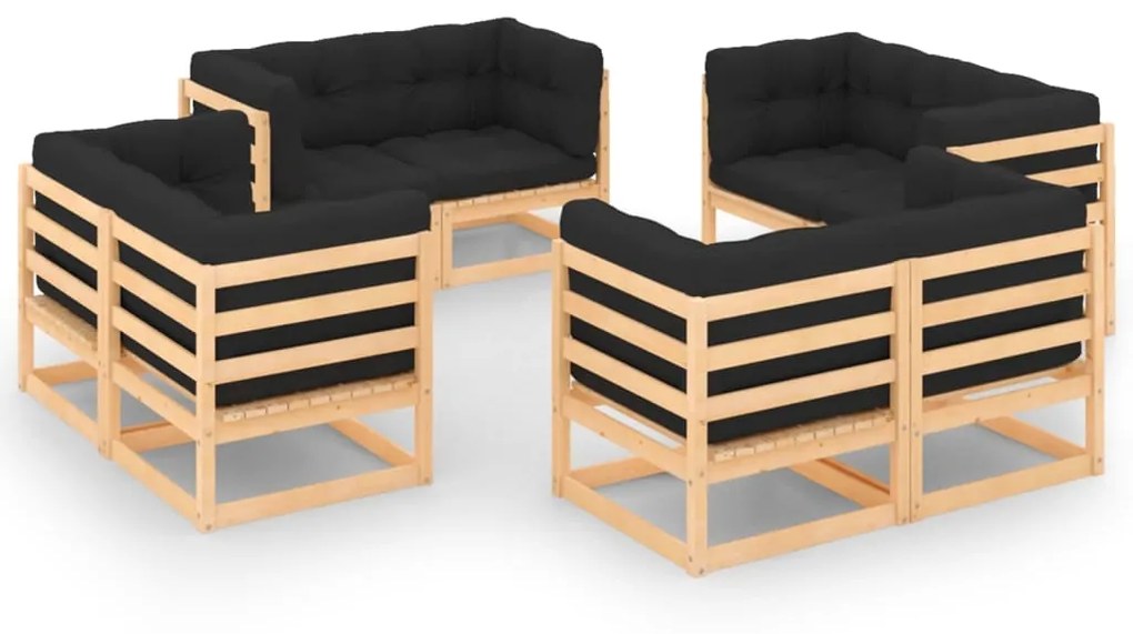 vidaXL 8 pcs conjunto lounge de jardim c/ almofadões pinho maciço