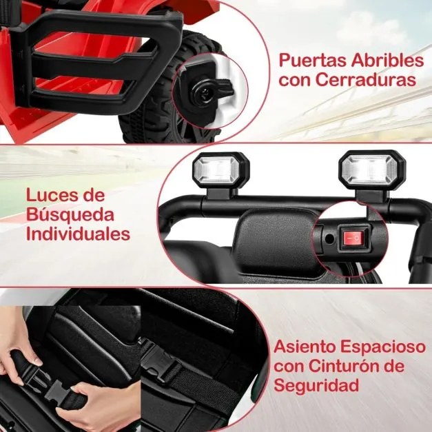 Carro elétrico para crianças de 12 V com 3 velocidades, música e luzes LED 99 x 62 x 62 cm vermelho