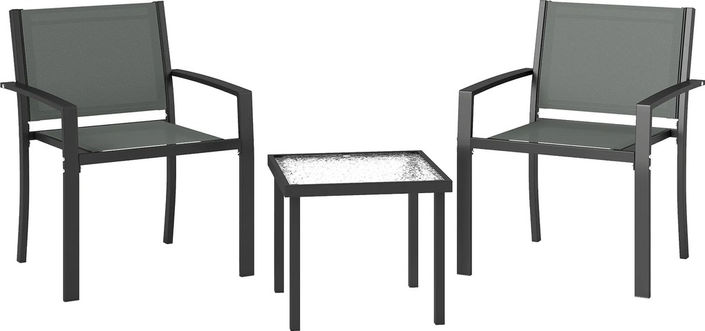 Outsunny Conjunto de Mesa e Cadeiras com 3 peças Conjunto de Jardim 2 Cadeiras de Textilene e Mesa de Vidro Cinza Claro | Aosom Portugal