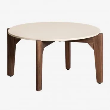 Mesa De Centro Redonda Para Jardim Em Cimento E Madeira De Acácia Xajul Ø65 Cm - Sklum