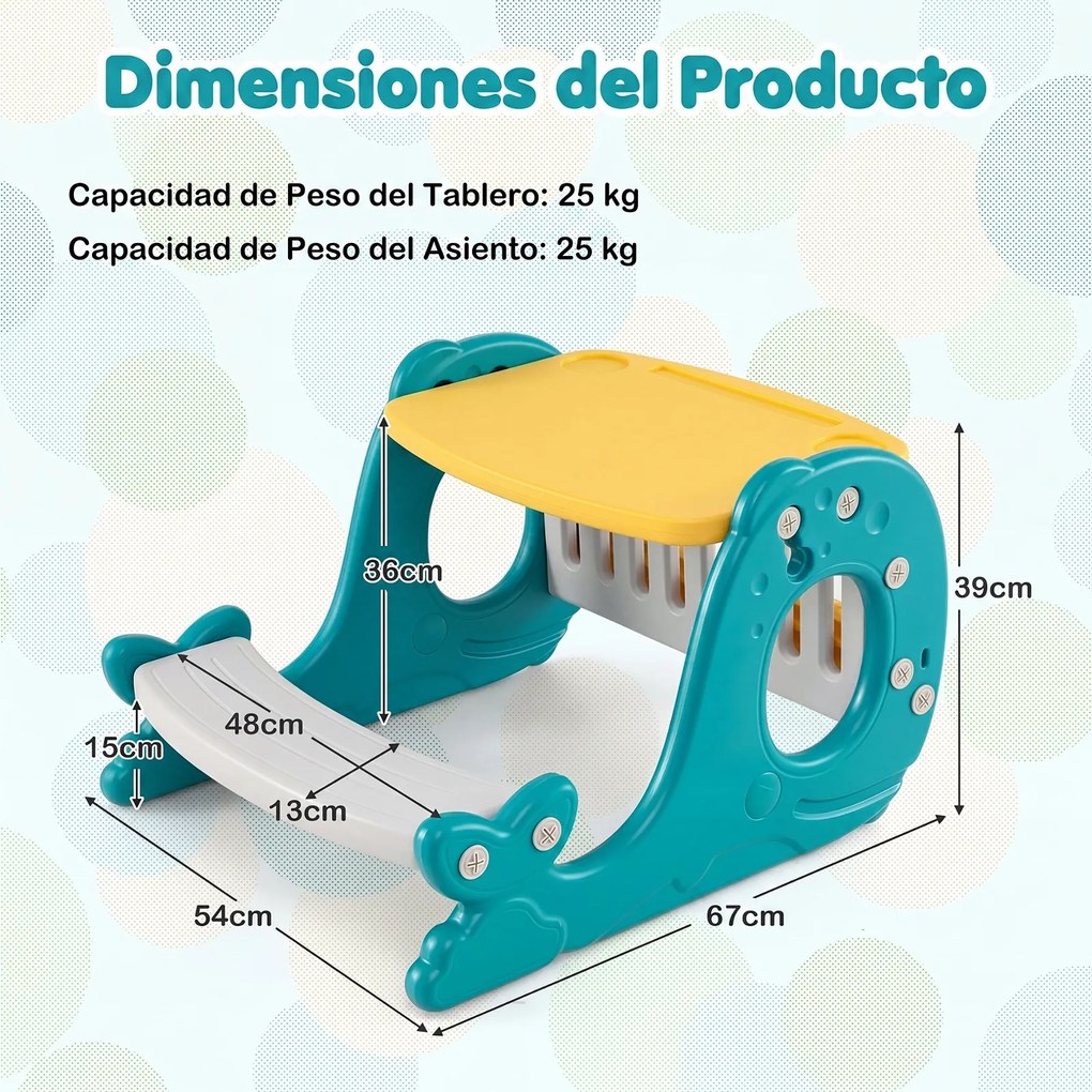 Conjunto de Mesa e Cadeira para Crianças em Forma de Baleia, 67 x 54 x 39 cm, Design 4 em 1, Verde