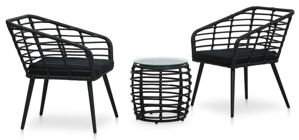 vidaXL 3 pcs conjunto bistrô vime PE preto