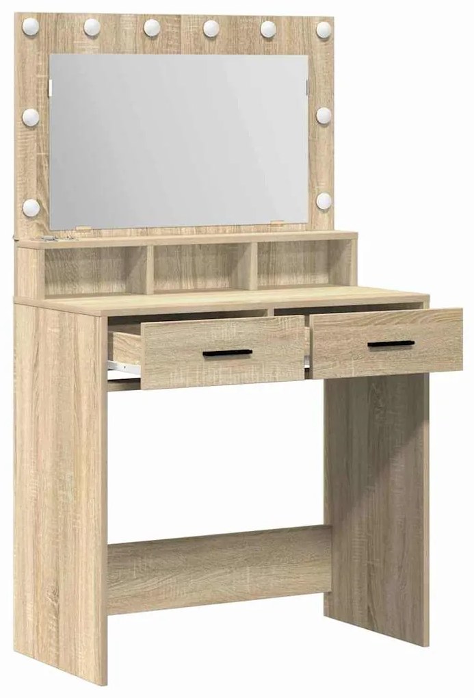 Mesa de Maquiagem vidaXL com Luzes LED Carvalho Sonoma 79x41x135 cm