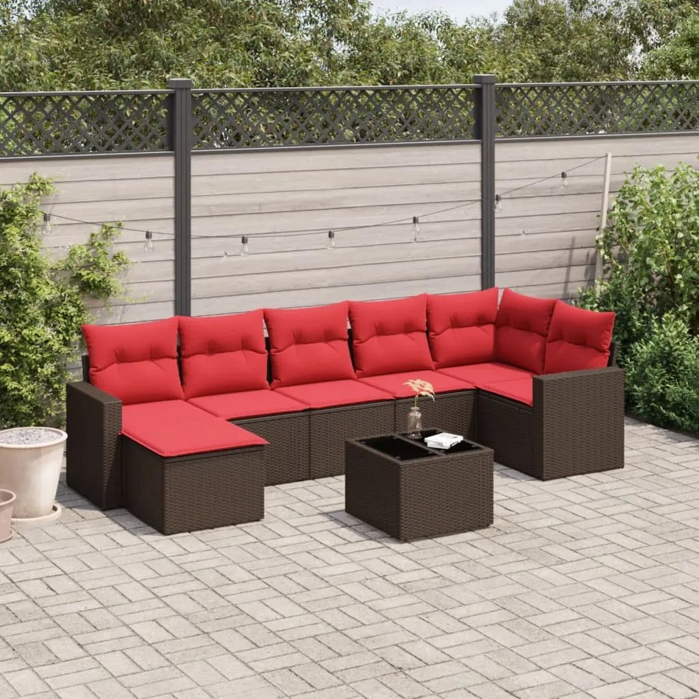 vidaXL 8 pcs conjunto sofás de jardim c/ almofadões vime PE castanho