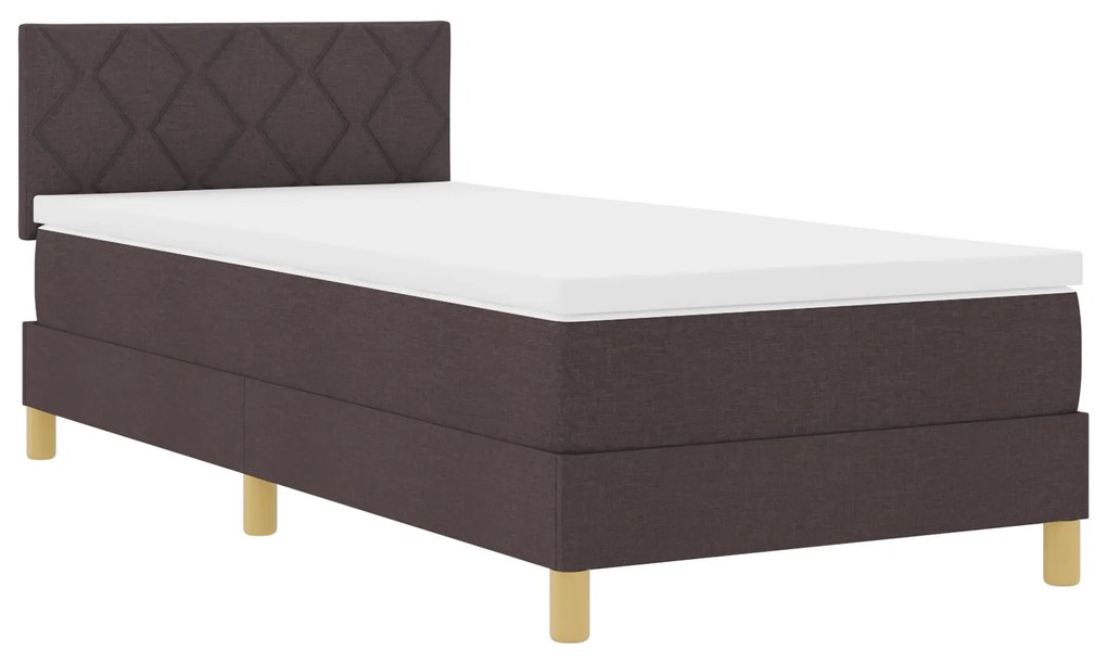 Cama Box Spring com colchão Castanho Escuro 90x200 cm Tecido