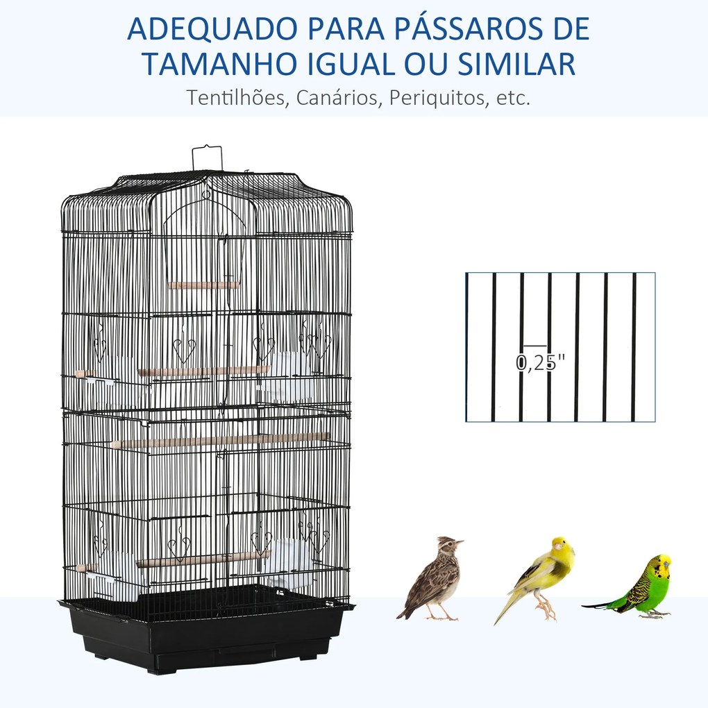 PawHut Gaiola para Passáros Gaiola de Metal com Portas 4 Comedouros 3