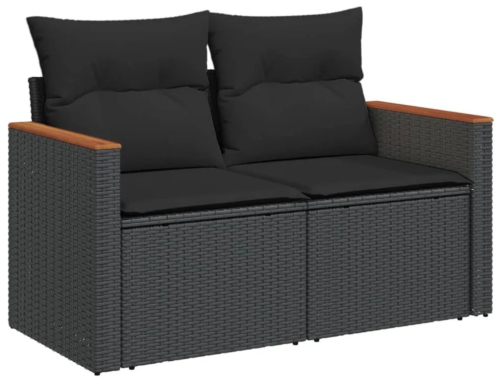 11 pcs conjunto sofás de jardim c/ almofadões vime PE preto