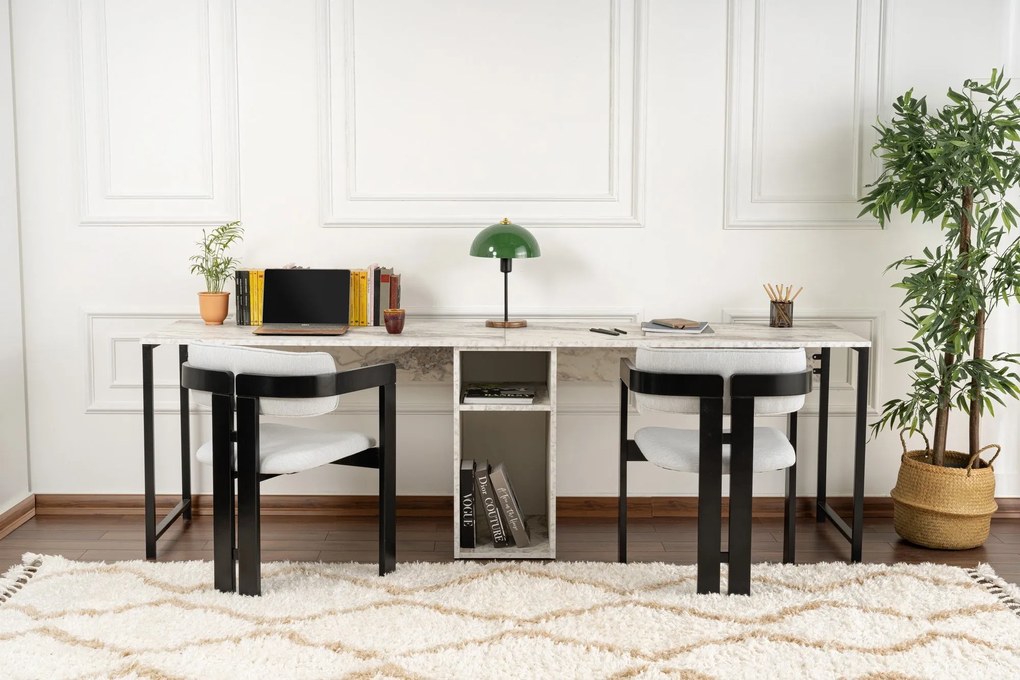 Secretária de Estudo Twin Study Desk - Freesia, Marble, Black - 240x74