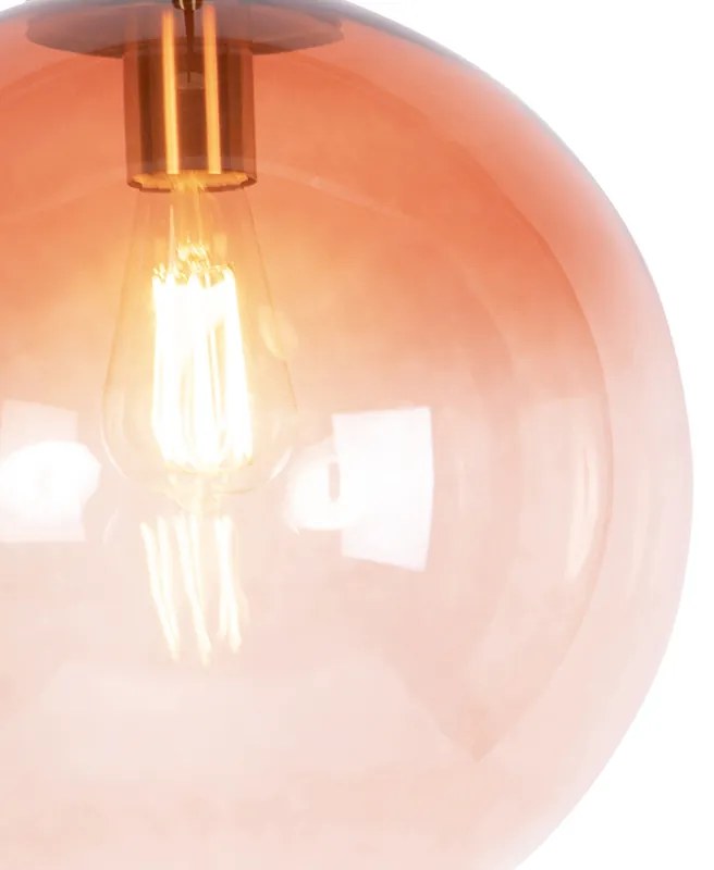 Candeeiro de suspensão Art Deco em latão com vidro cor-de-rosa 33 cm - Pallon Art Deco