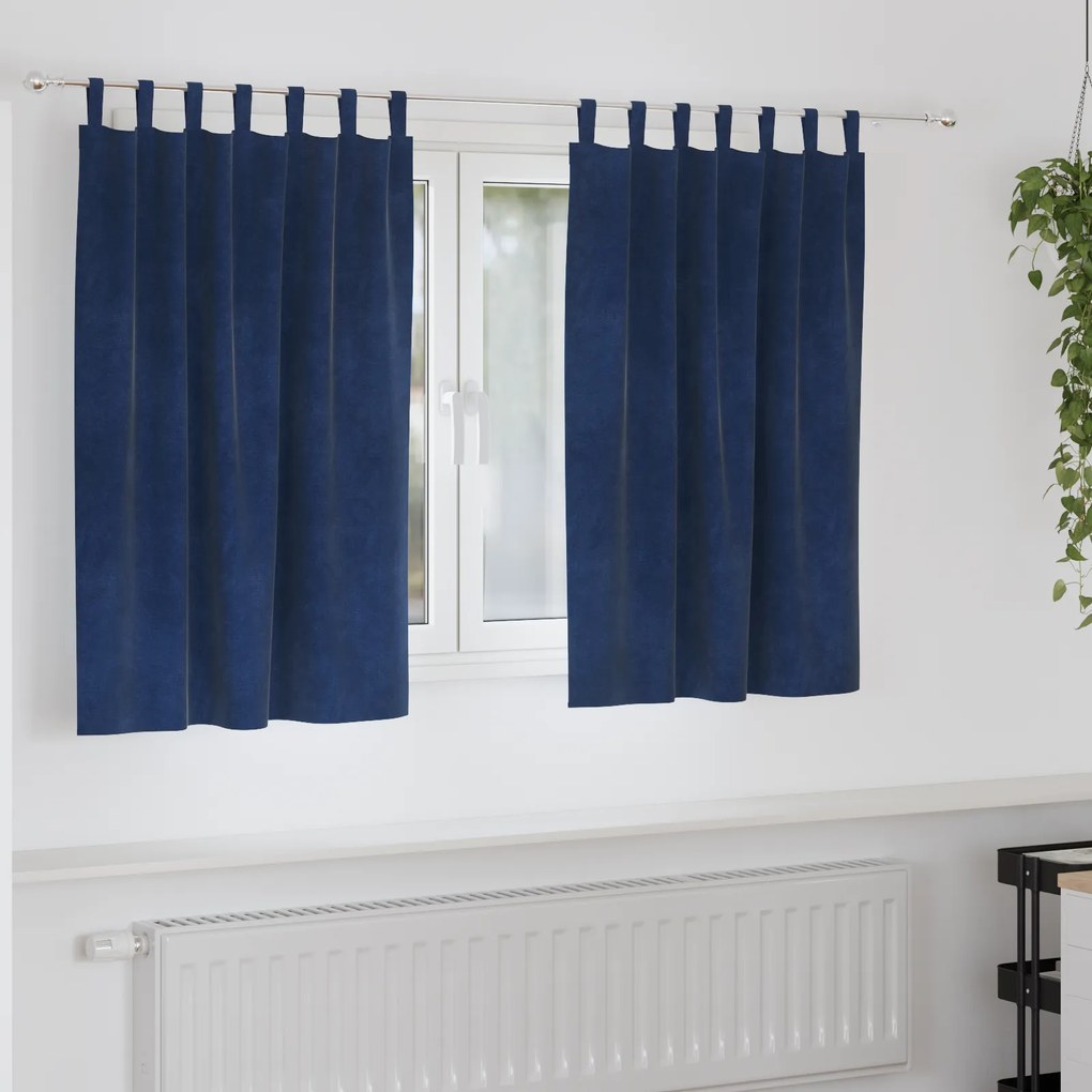 Cortinas Blackout vidaXL com Laços de Suspensão 2 pcs Veludo Azul Escuro