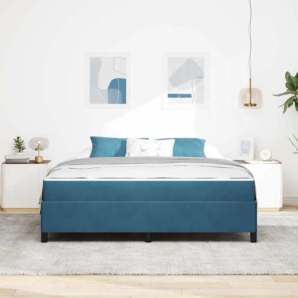 Estrutura da Cama Azul Escuro e Branco 180 x 200 cm Veludo