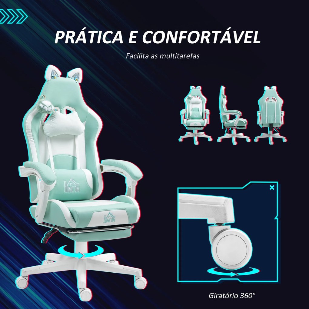 Cadeira Gaming com Orelhas Cadeira Gamer Reclinável com Altura Ajustáv