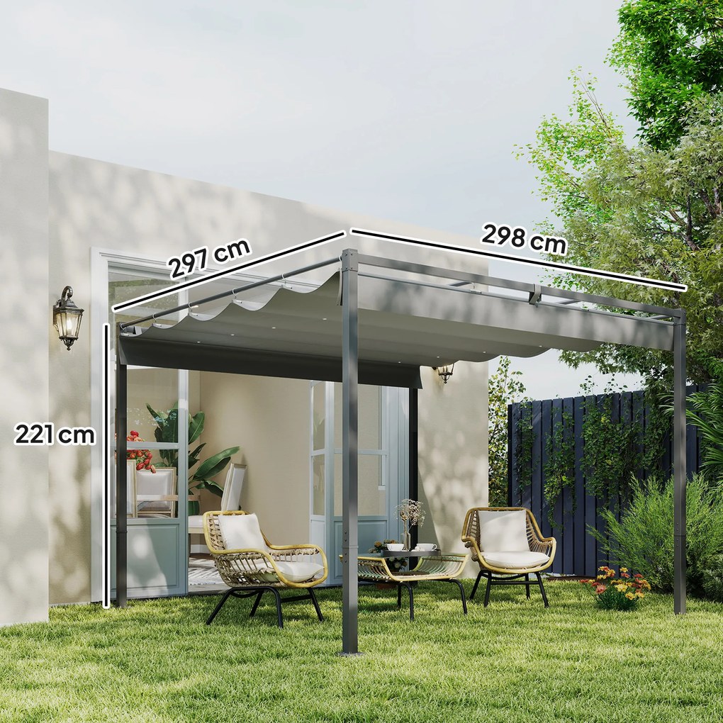 Pérgola com Telhado Retrátil Pérgola de 3x3 m com Fecho Magnético Proteção UV30+ Pérgola para Jardim Cinzento