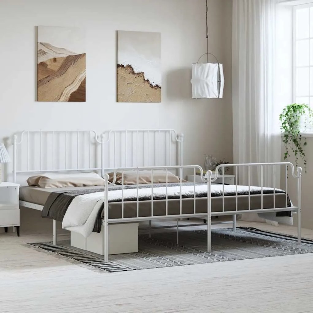 Estrutura de cama com cabeceira e pés 193x203 cm metal branco