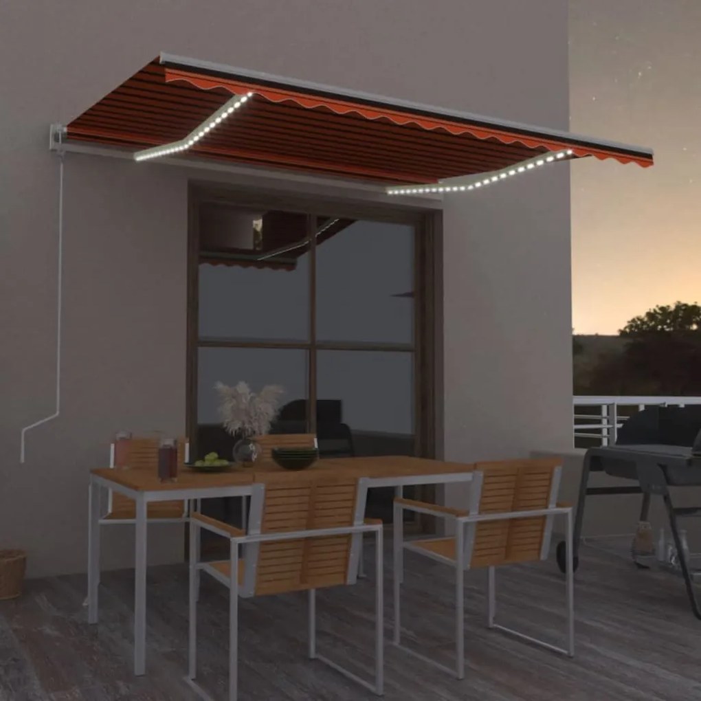 Toldo autom. LED e sensor de vento 450x350 cm laranja/castanho