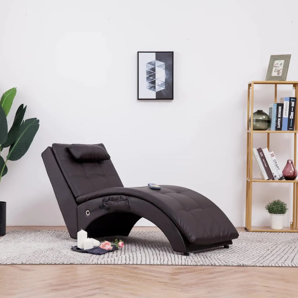 Chaise longue de massagem c/ almofada couro artificial castanho