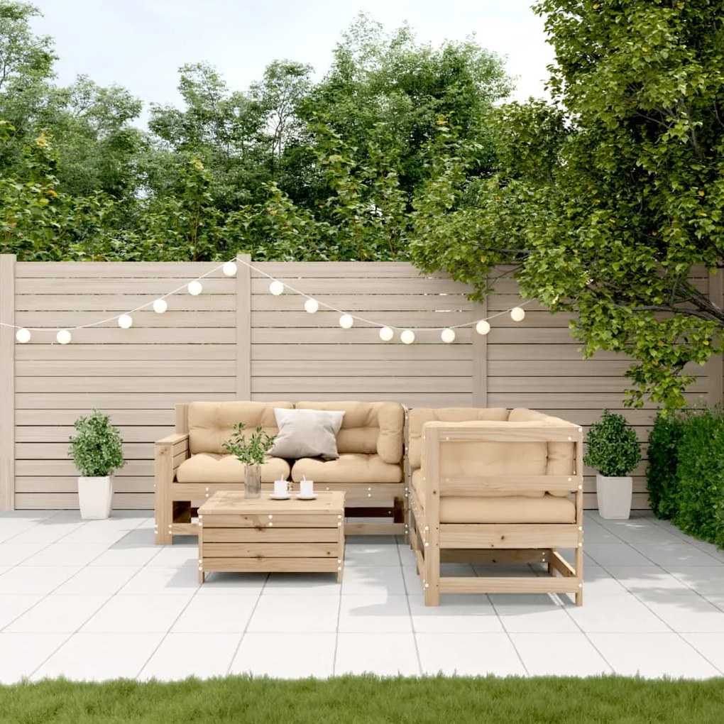 5 pcs conjunto lounge de jardim c/ almofadões pinho maciço