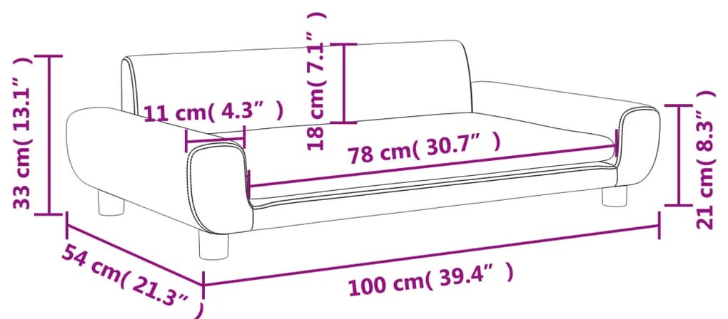 Sofá infantil 100x54x33 cm veludo castanho